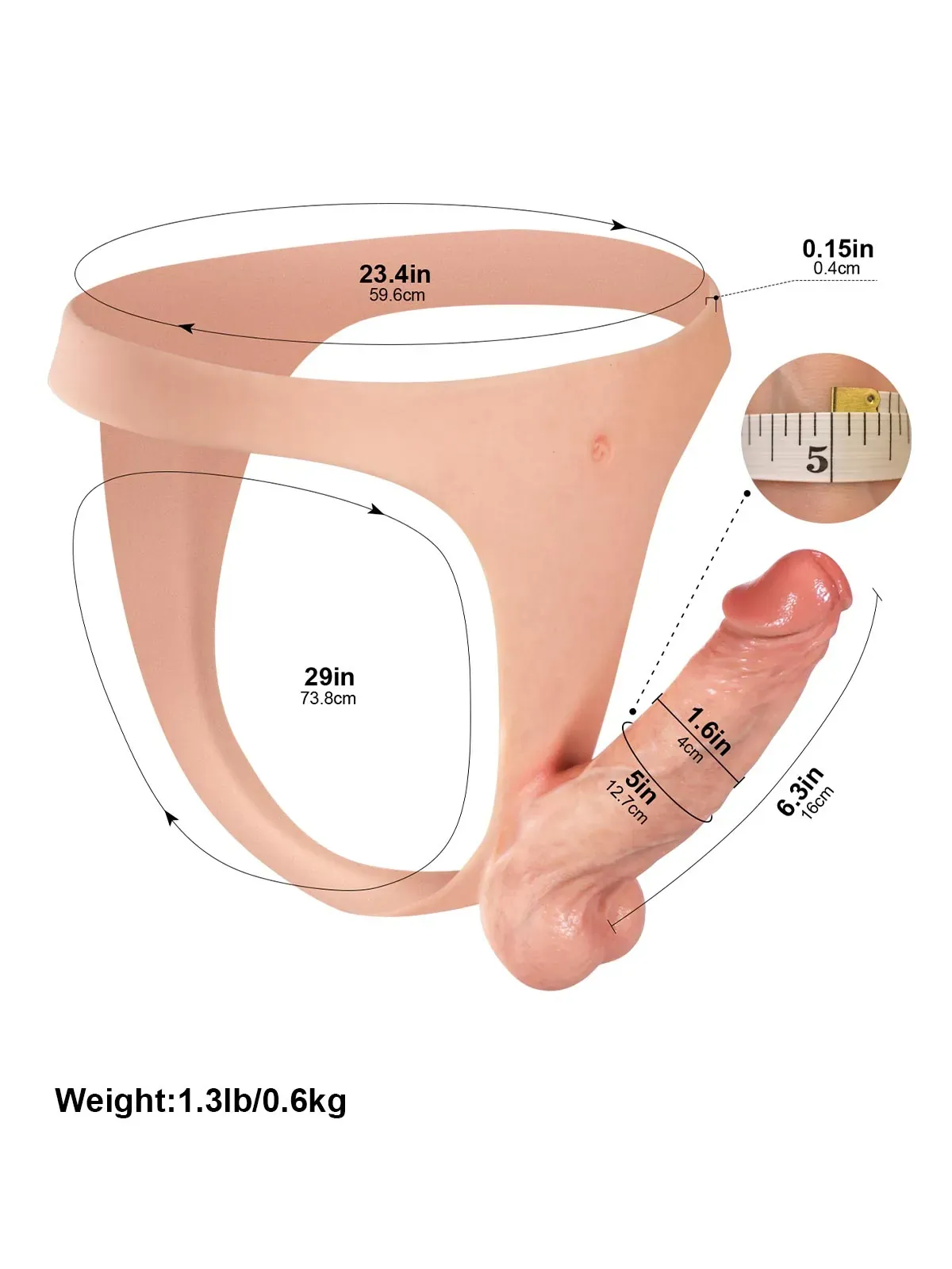 Nick  6.3" x 1.5" Lightweight Solid Strap On With Slim Secure Harness