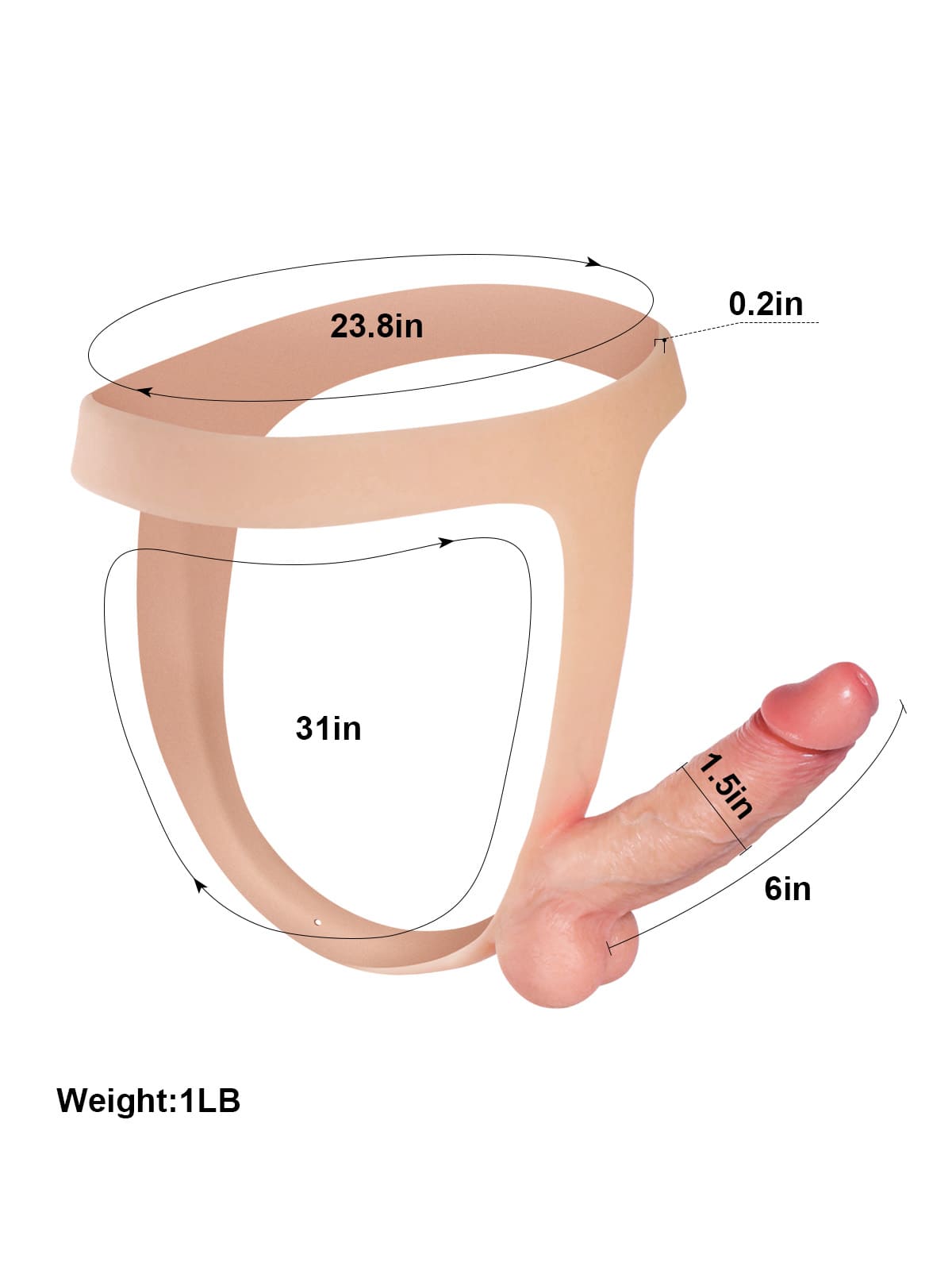 Nathan Flesh Realistic Silicone Strapped Dirty Penis, Sexy Thong Style - with 5.9" x 1.6" Dildo