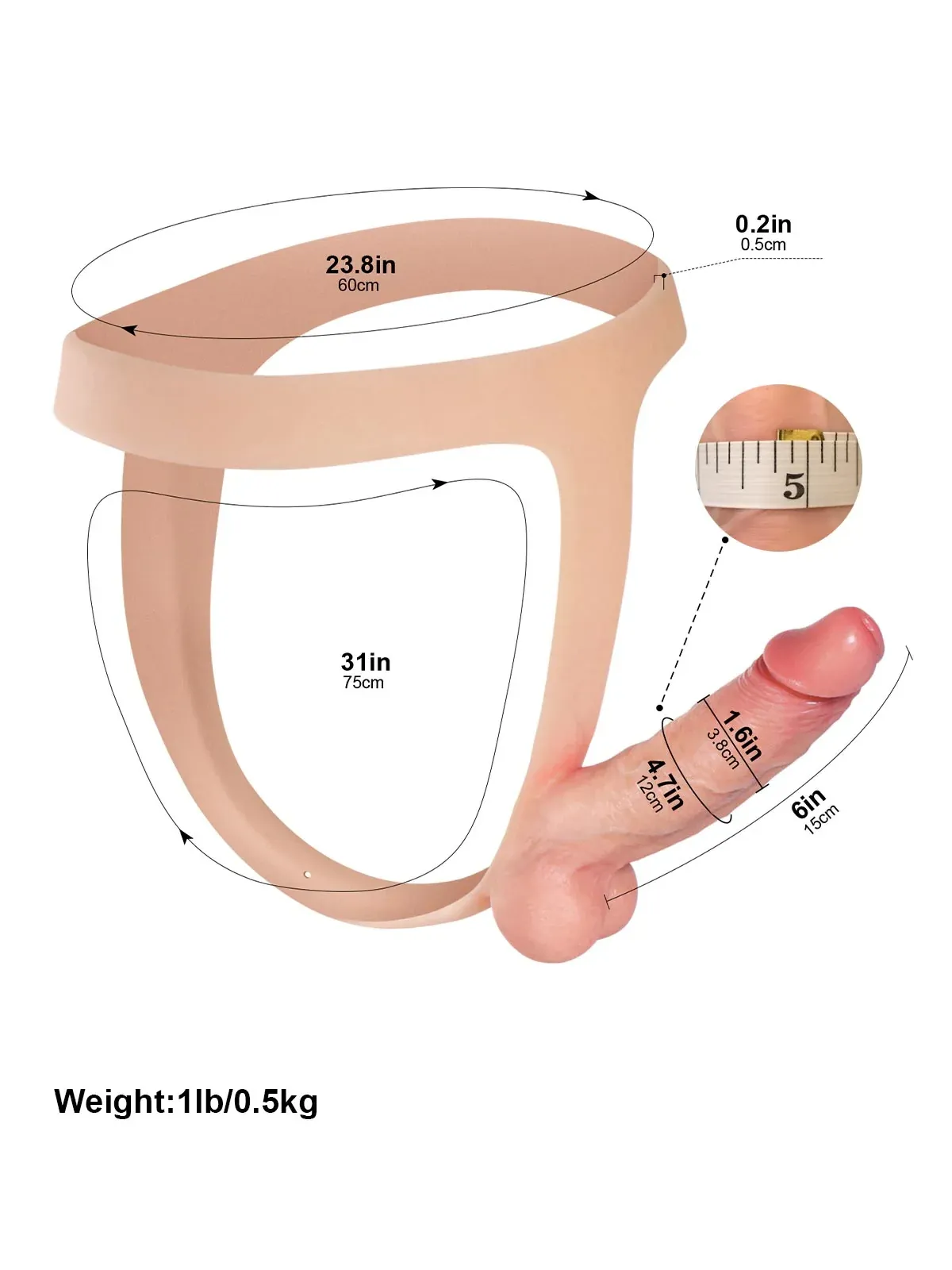 Nathan 6" x 1.5" Ultra Slim Solid Strap On With Soft Scrotum