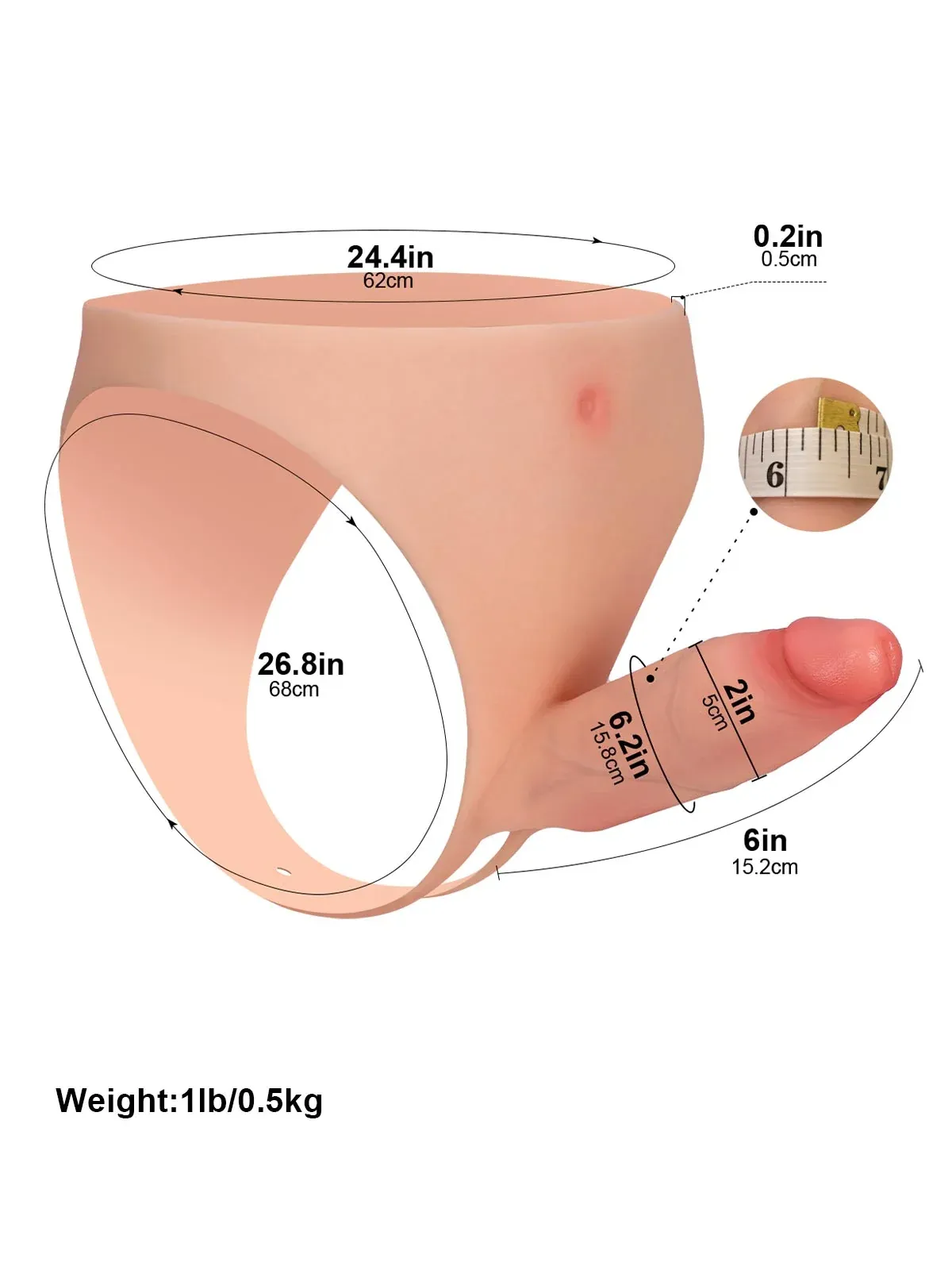 Casey 6" x 2" Hollow Open Ball Platinum Silicone Wearable Strap On