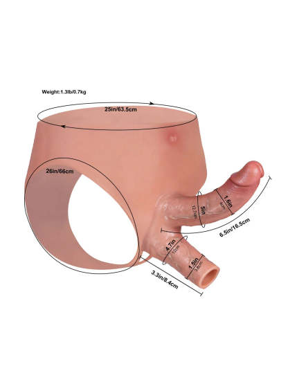 Jax | 6.5" x 1.6"  Double Penetration Strap-On Brief Wearable Dildo + Hollow Penis Sleeve