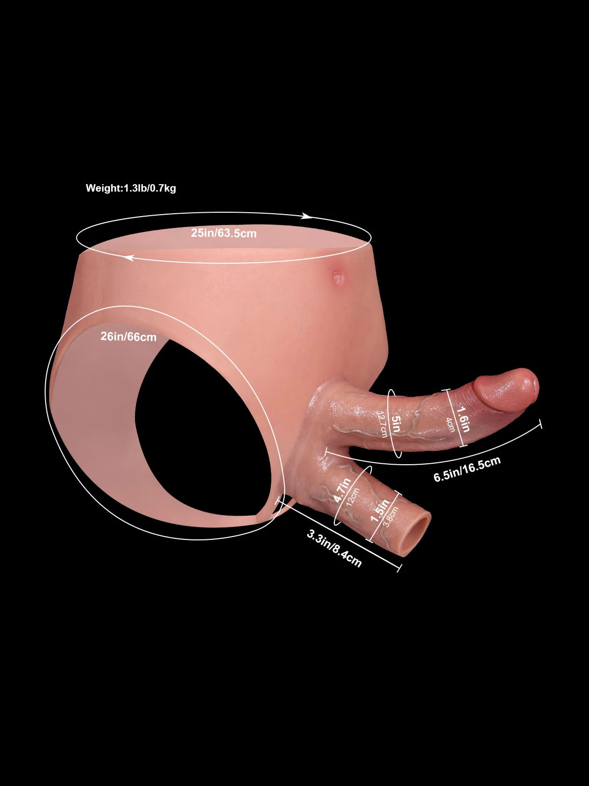 Jax | 6.5" x 1.6"  Double Penetration Strap-On Brief Wearable Dildo + Hollow Penis Sleeve