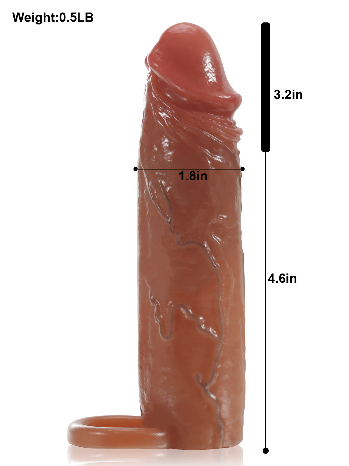 Kimi 7.4” x 1.8” Brown Sliding Skin Vibrating Penis Extension