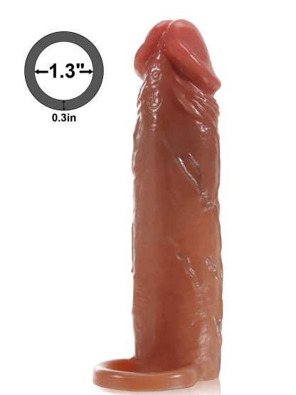 Kimi 7.4” x 1.8” Brown Sliding Skin Vibrating Penis Extension