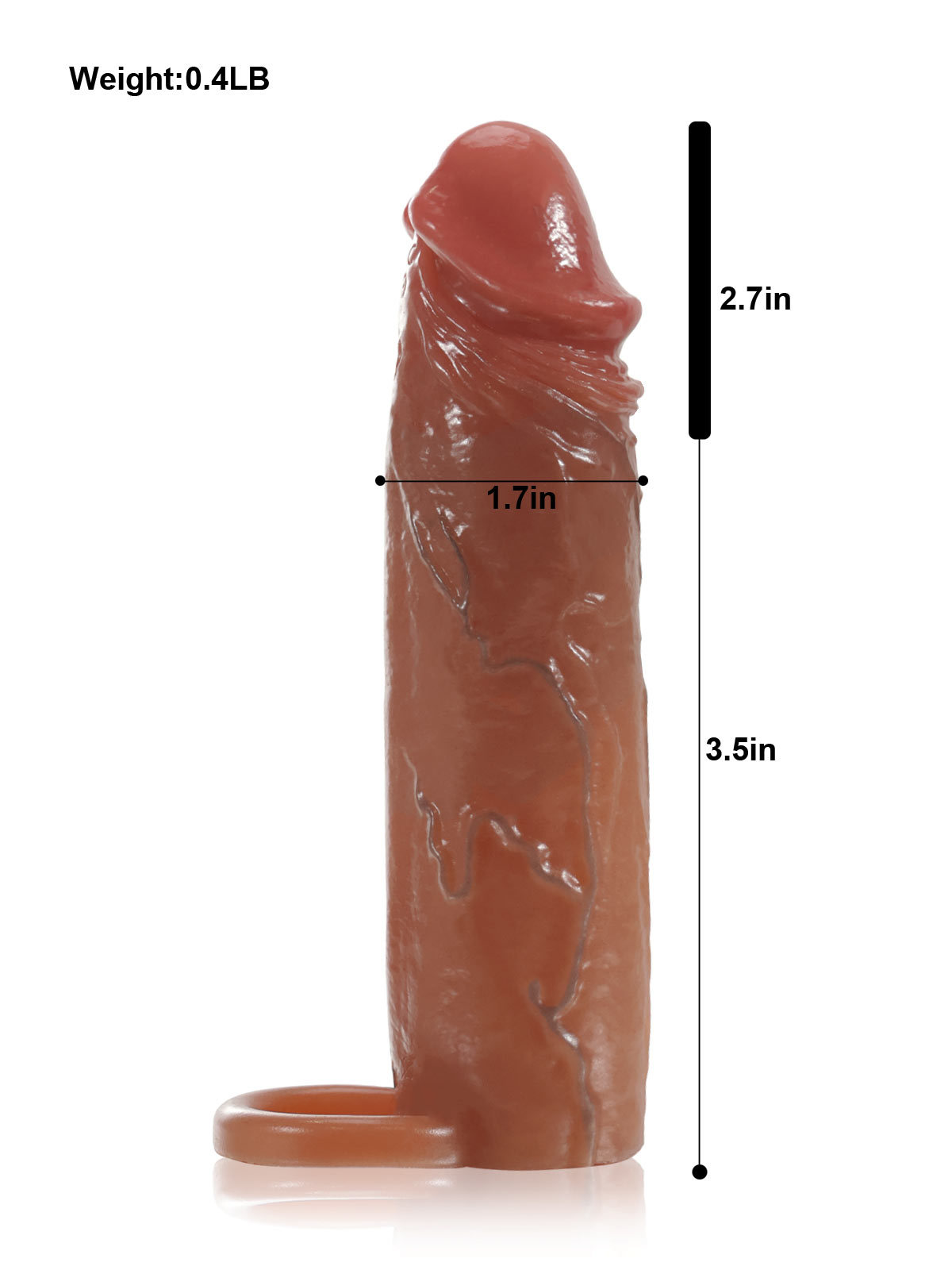 Kimi 7.4” x 1.8” Brown Sliding Skin Vibrating Penis Extension
