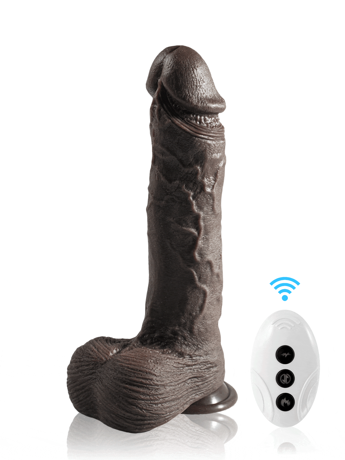 Grey 10" x 1.9" Black Big Vibrating Thrusting Dildo 7 Modes Thrusting 