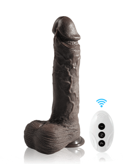 Grey 10" x 1.9" Black Big Vibrating Thrusting Dildo 7 Modes Thrusting 