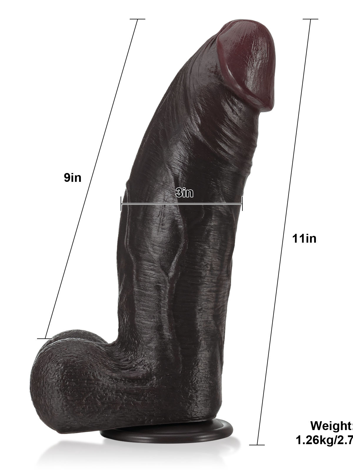 Zeus 11" x 3"  BBC Black Strong Extra Huge Thick Dual Density Dildo