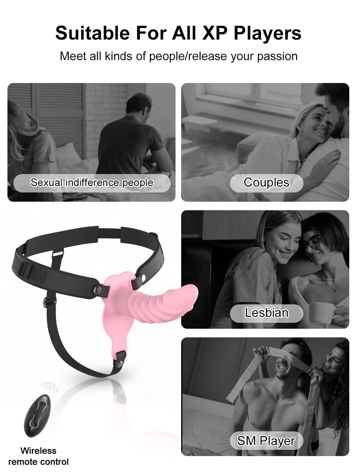 Multi-Textured Dildo Lesbian Vibrating Strap On 10 Frequency Vibration Strap On Dildo - Wireless Remote Control