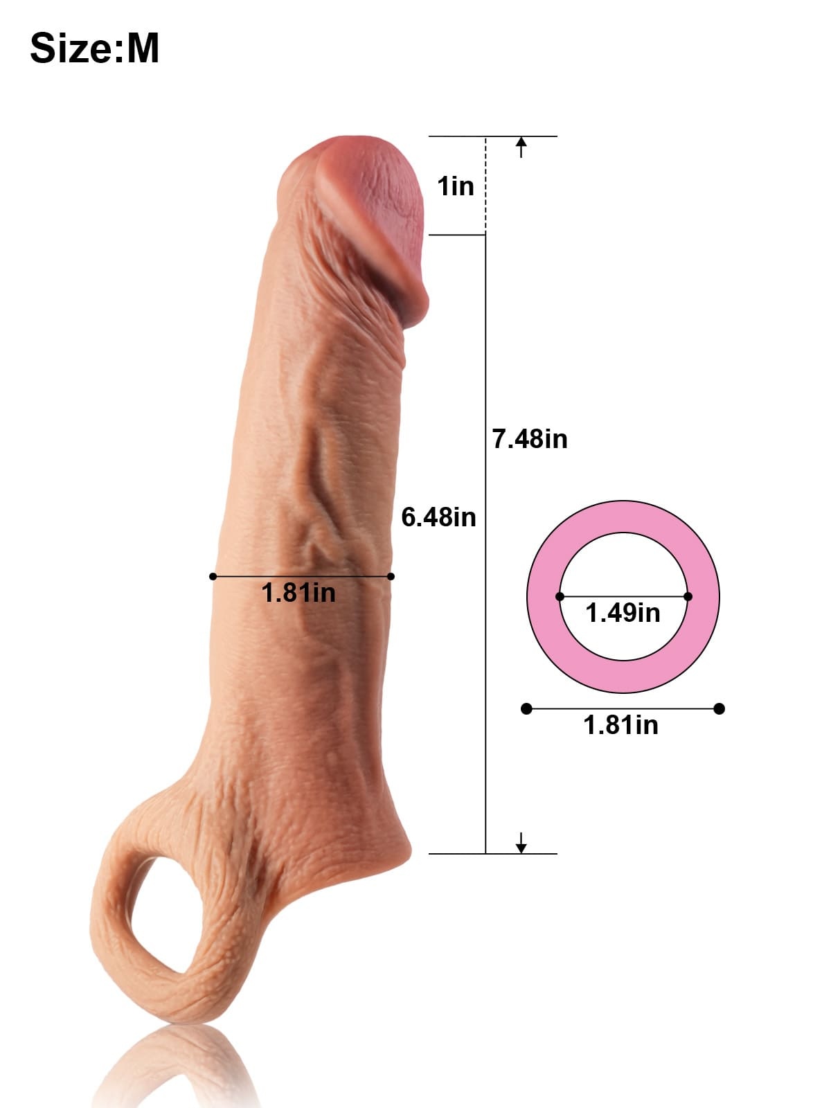 8” Length x 4.9” Girth S/M/L Size Penis Sleeve Condoms