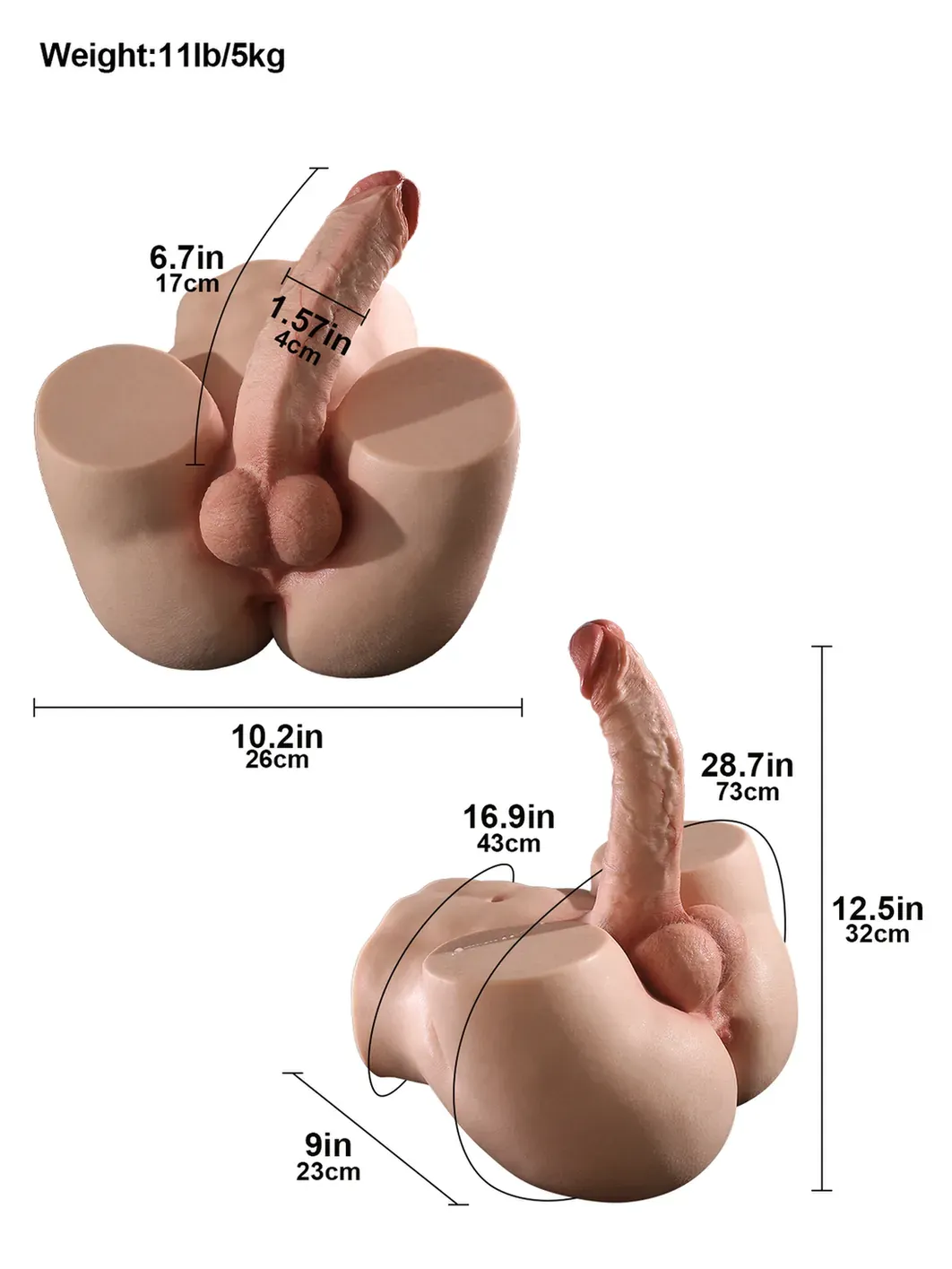 Asher  6.7" x 1.57"Lifelike Torso Dildo with Soft Booty and Anal Channel