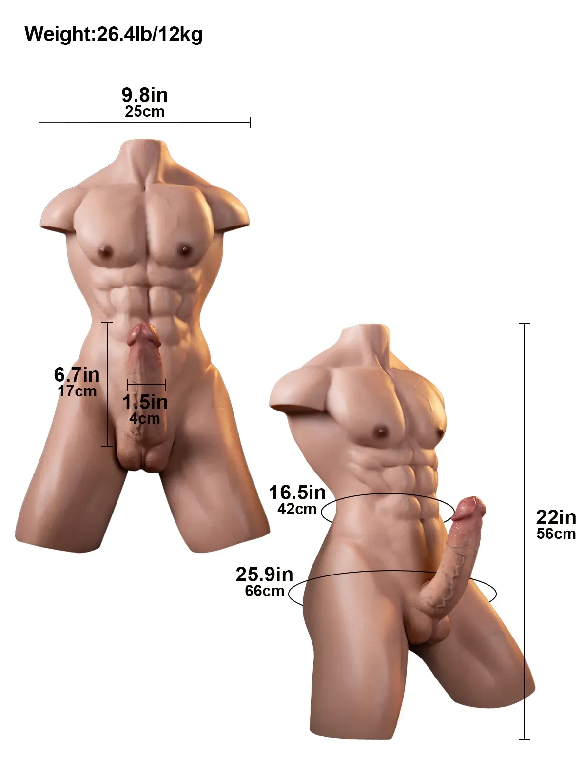 Lucas 6.7" x 1.5" Platinum Silicone Signature Torso Dildo with Muscular Upper Body