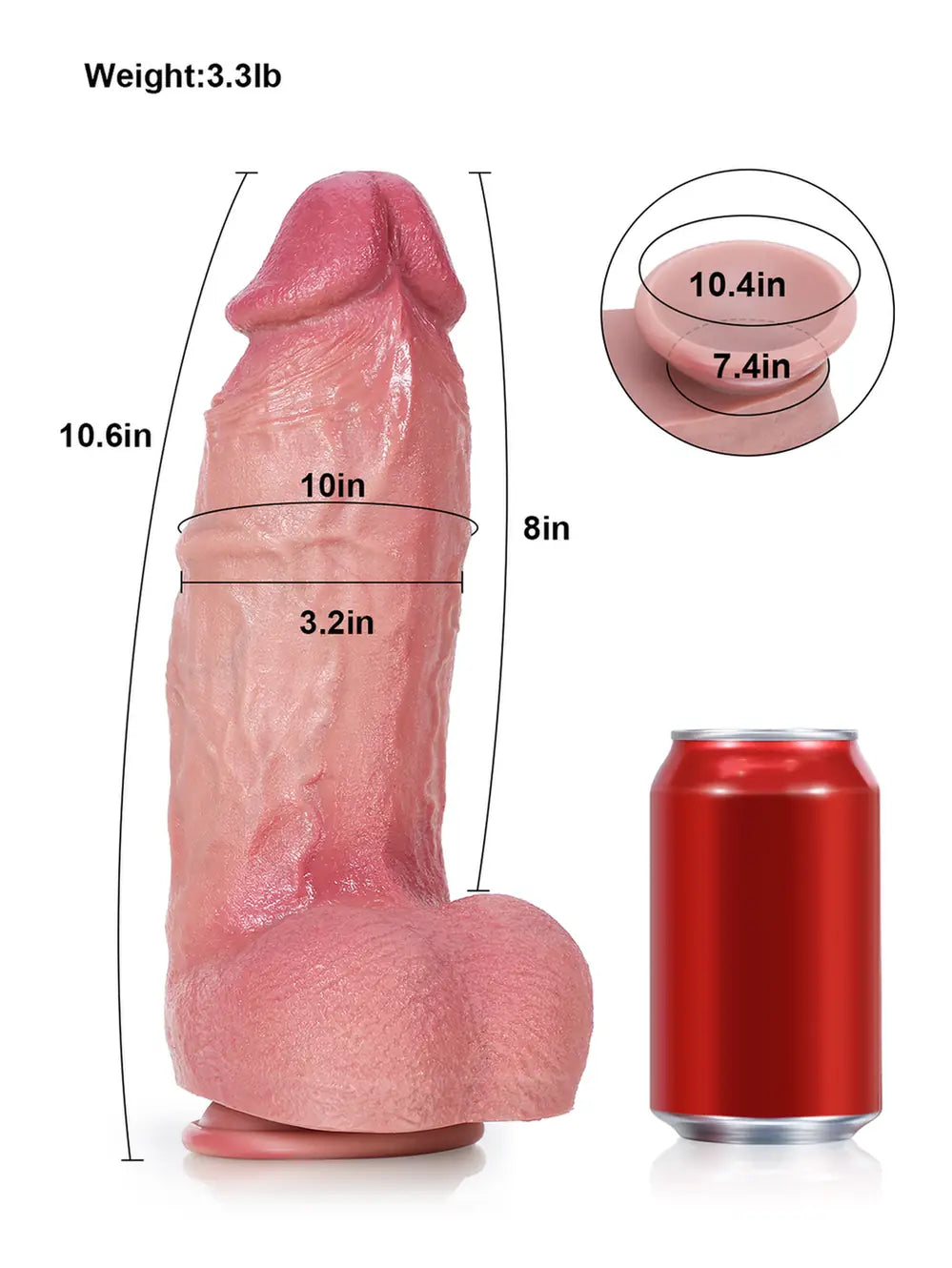 Thor 10.6" x 3.2" -XL Realistic Soft Flesh Like Hue Thick Short Fat Dildo
