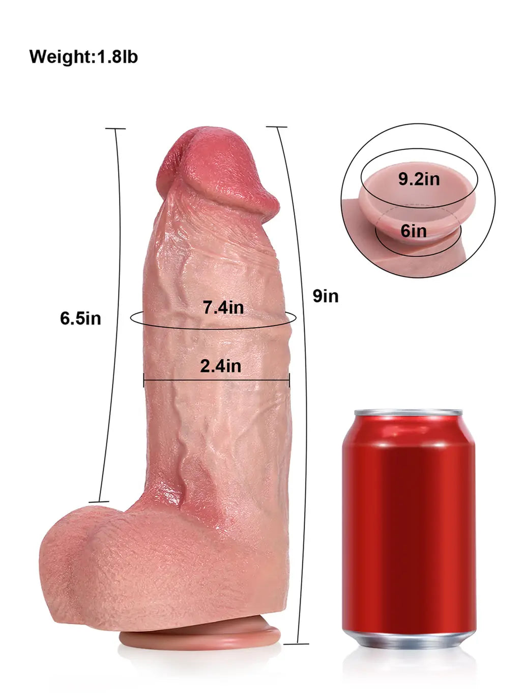 Thor 9" x 2.4" -L Realistic Soft Flesh Like Hue Thick Short Fat Dildo