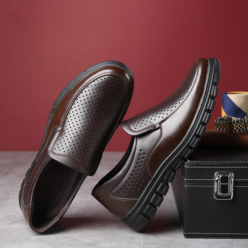 Men's Genuine Leather Slip-on Warm Winter Plush Soft Insole Casual Business Shoes