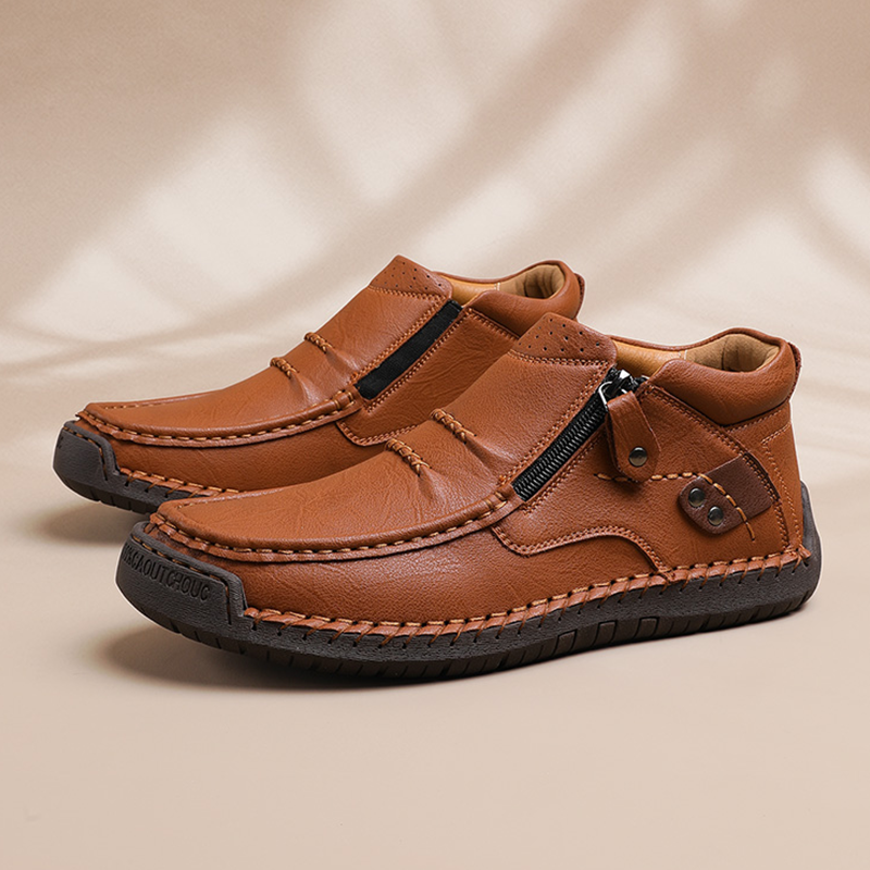 Men’s Slip-On Orthopedic Leather Boots – Handmade with Premium Leather, Wide Toe, Arch Support, Memory Foam Insole, Non-Slip Sole for Casual, Travel & Outdoor