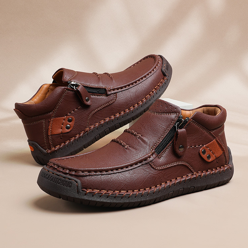 Men’s Slip-On Orthopedic Leather Boots – Handmade with Premium Leather, Wide Toe, Arch Support, Memory Foam Insole, Non-Slip Sole for Casual, Travel & Outdoor