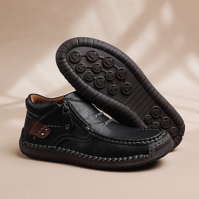 Men’s Slip-On Orthopedic Leather Boots – Handmade with Premium Leather, Wide Toe, Arch Support, Memory Foam Insole, Non-Slip Sole for Casual, Travel & Outdoor