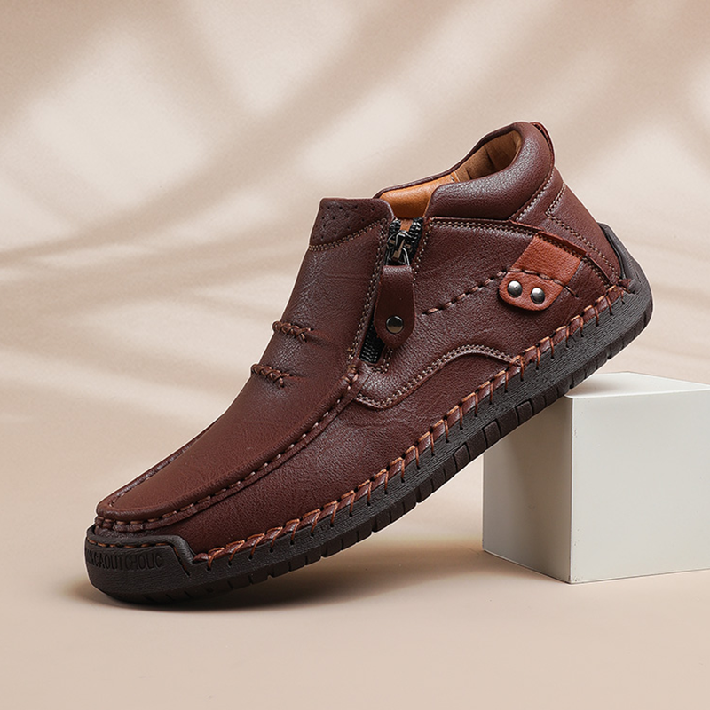 Men’s Slip-On Orthopedic Leather Boots – Handmade with Premium Leather, Wide Toe, Arch Support, Memory Foam Insole, Non-Slip Sole for Casual, Travel & Outdoor