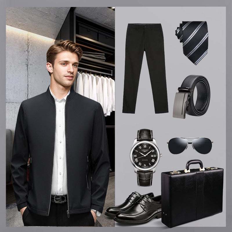 ✨Men's Standing Collar Zipper Casual Jacket