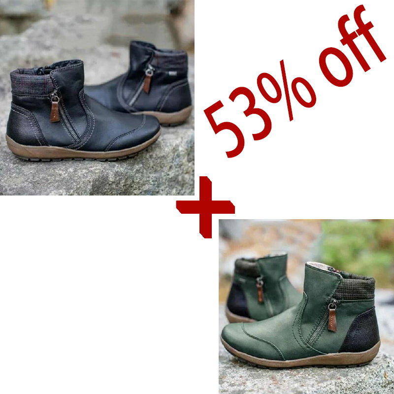 Women Vintage Round Toe Waterproof Zipper Ankle Boots