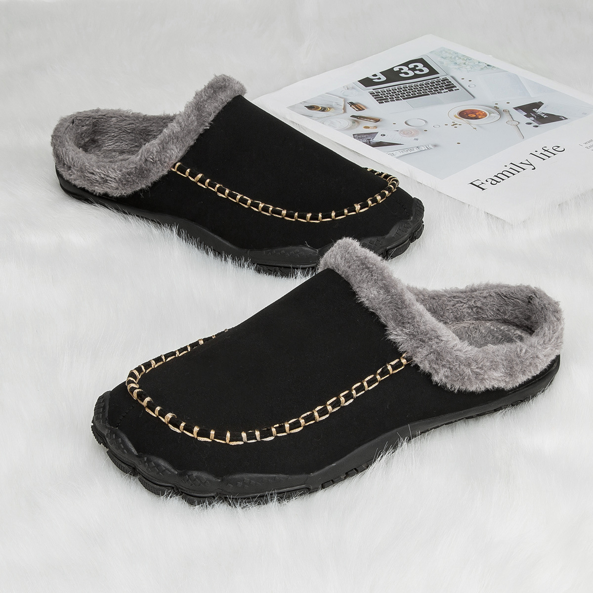 Men's Comfort Winter Warm Fleece Lined Casual Slippers Waterproof Indoor Outdoor Non-slip House Shoes