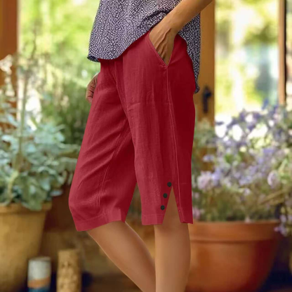 Women's Elegant Cotton And Linen Shorts Pants (With Pockets)