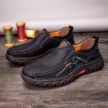 Mens Comfort Slip on Leather Casual Outdoor Walking Shoes