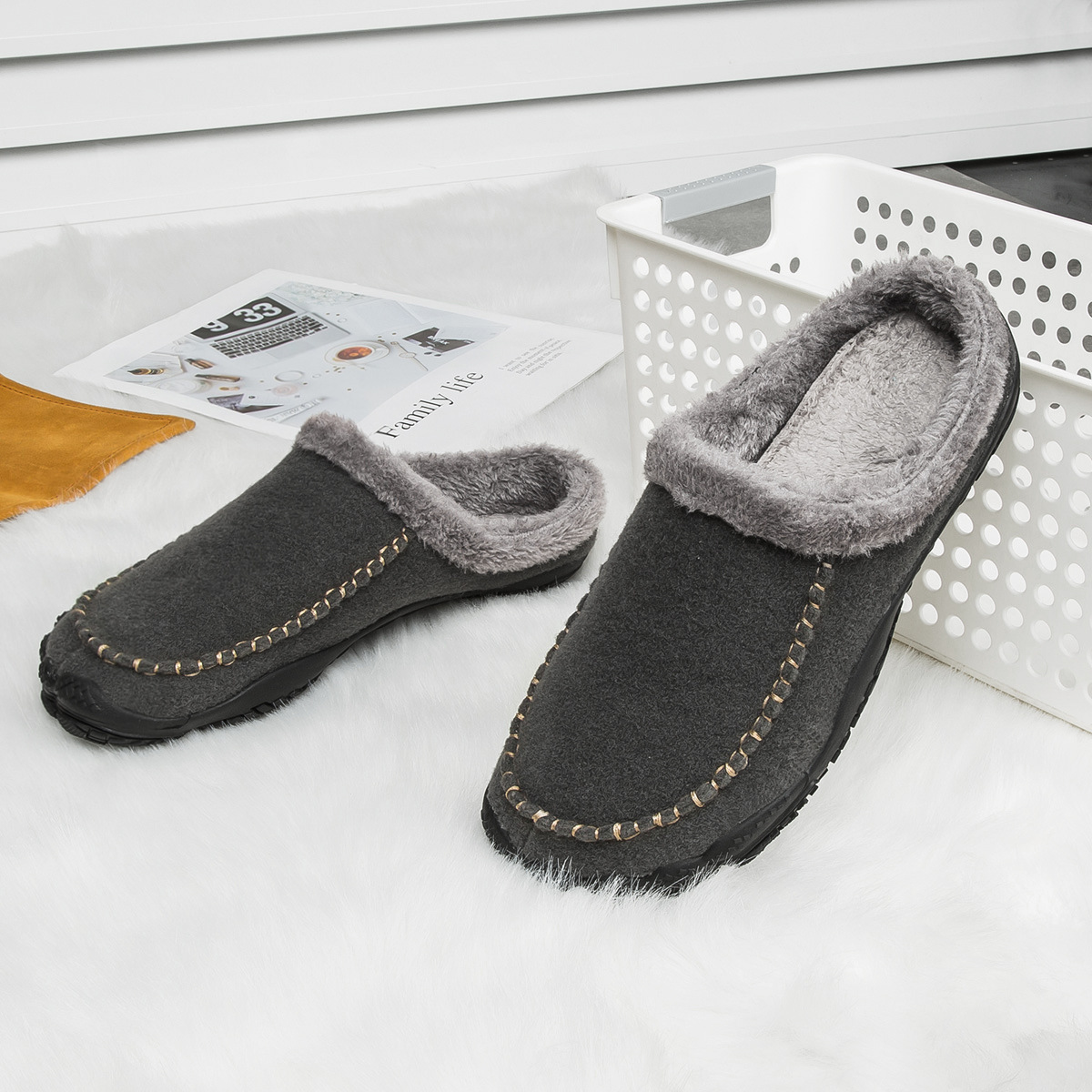 Men's Comfort Winter Warm Fleece Lined Casual Slippers Waterproof Indoor Outdoor Non-slip House Shoes