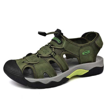 Sinarey  Men's Sandals Arch Support Casual Genuine Leather Summer Outdoor Beach Fisherman Sandals