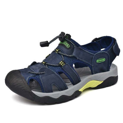 Sinarey  Men's Sandals Arch Support Casual Genuine Leather Summer Outdoor Beach Fisherman Sandals