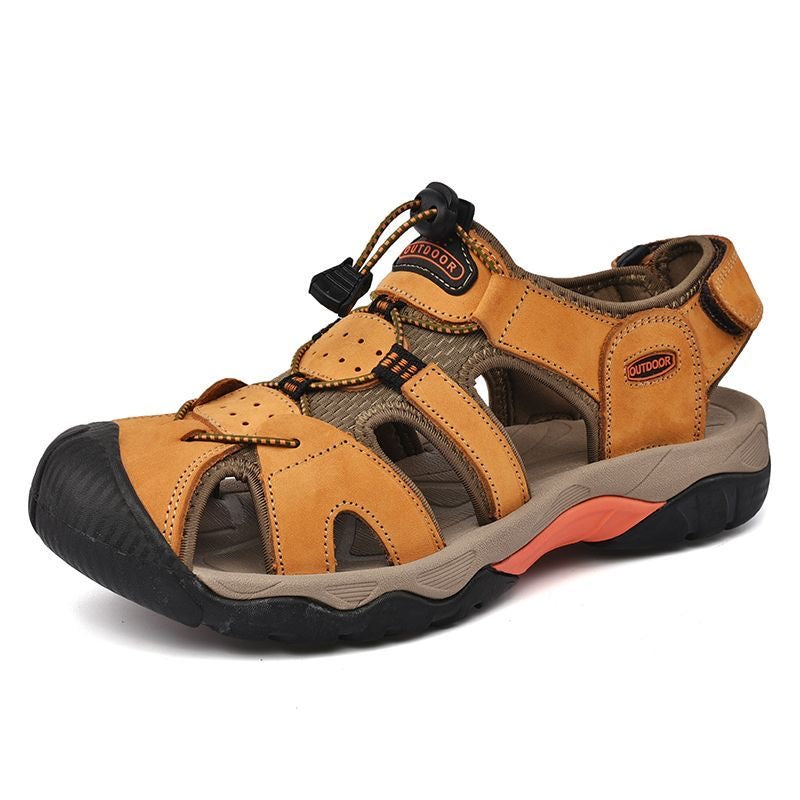 Sinarey  Men's Sandals Arch Support Casual Genuine Leather Summer Outdoor Beach Fisherman Sandals