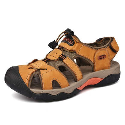 Sinarey  Men's Sandals Arch Support Casual Genuine Leather Summer Outdoor Beach Fisherman Sandals
