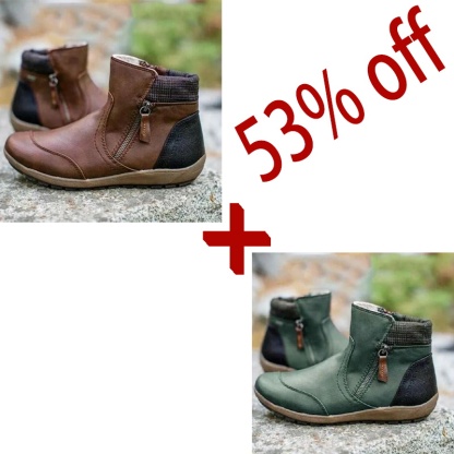 Women Vintage Round Toe Waterproof Zipper Ankle Boots