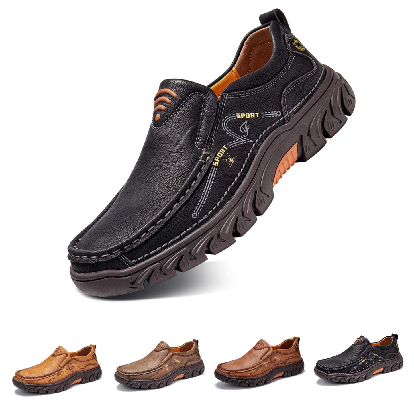 Mens Comfort Slip on Leather Casual Outdoor Walking Shoes