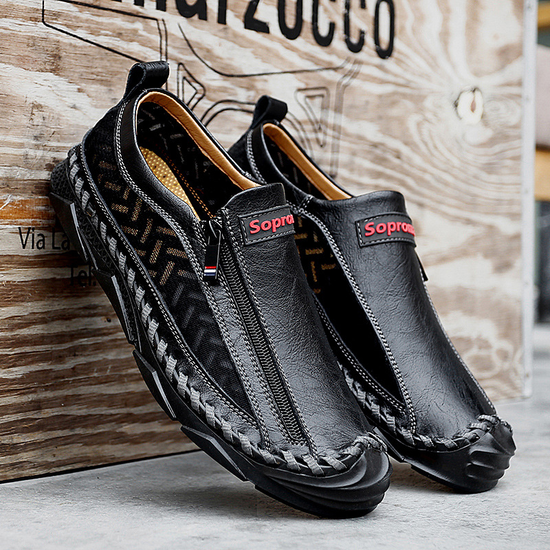 Mens Casual Side Zipper Comfy Walking Loafers