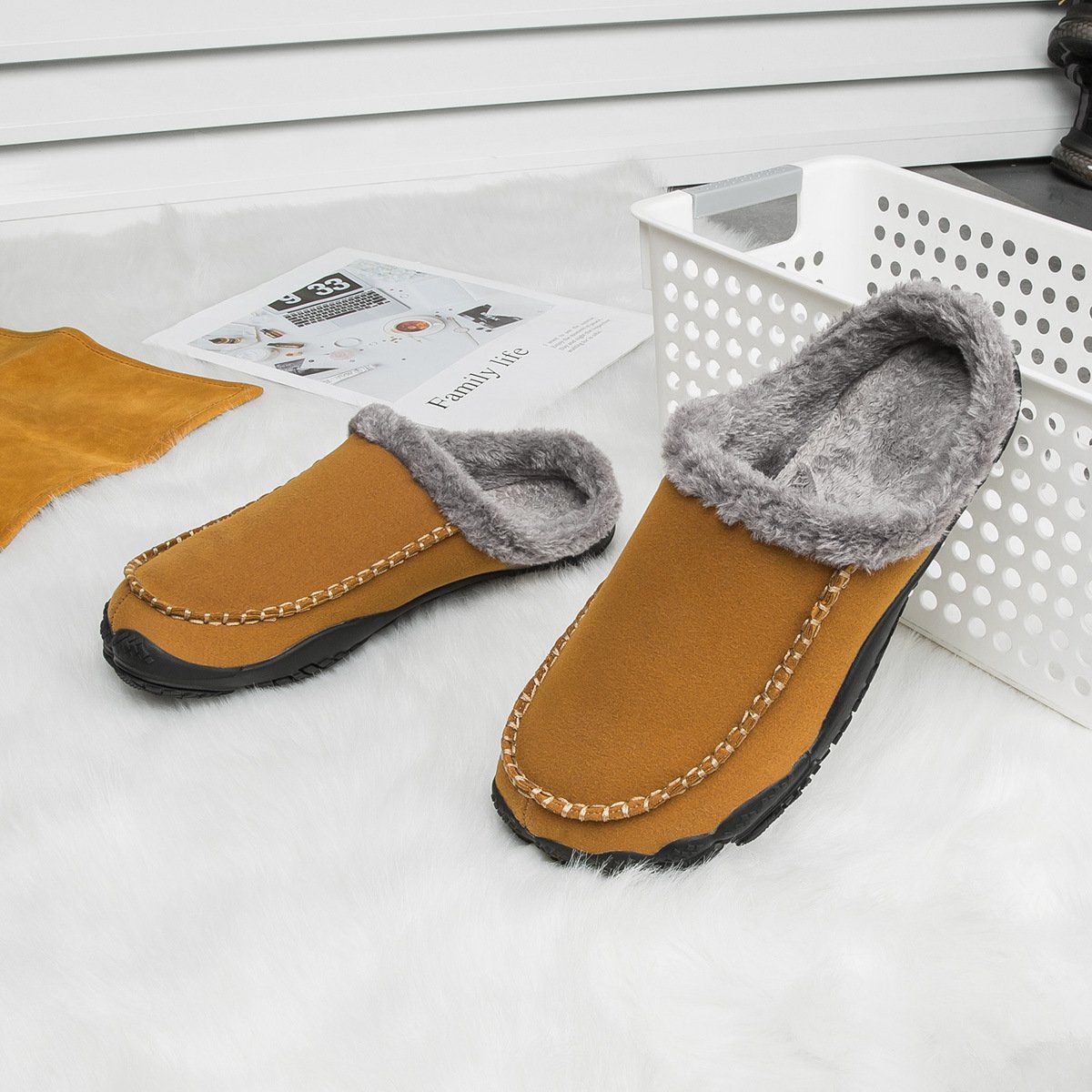 Men's Comfort Winter Warm Fleece Lined Casual Slippers Waterproof Indoor Outdoor Non-slip House Shoes