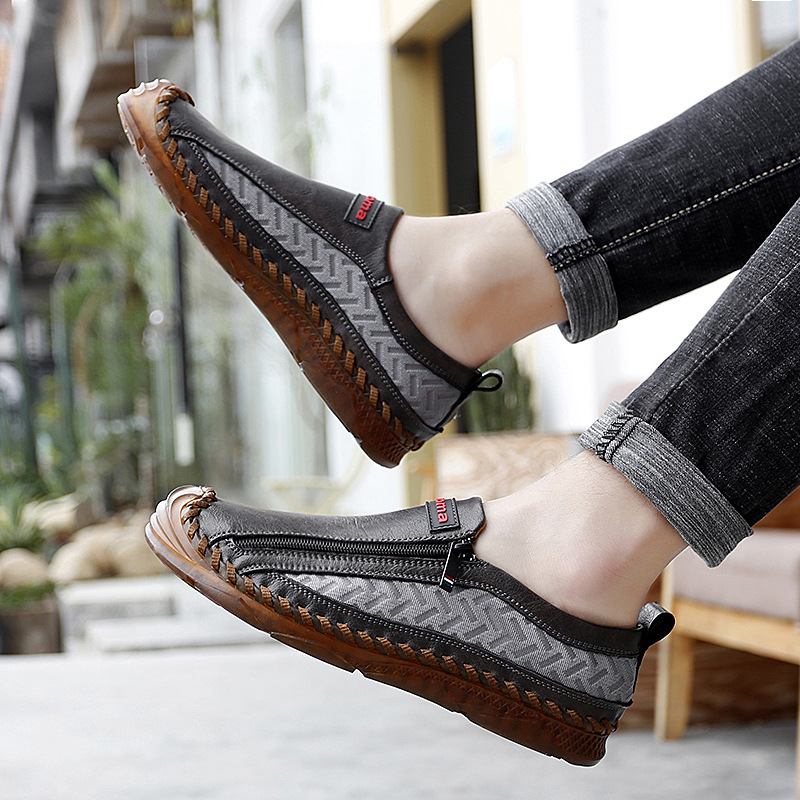 Mens Casual Side Zipper Comfy Walking Loafers