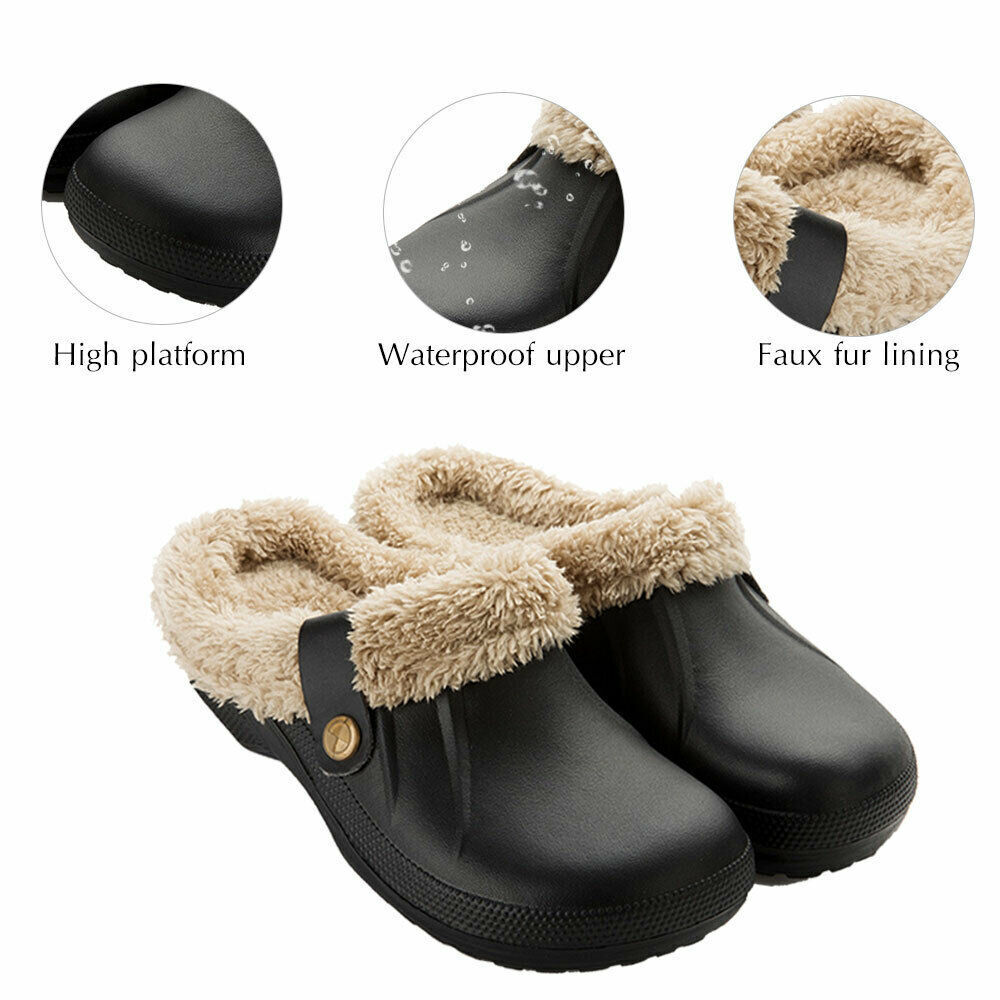 Men's Comfort Winter Warm Fleece Lined Mules Slippers Waterproof Indoor Outdoor Non-slip House Shoes