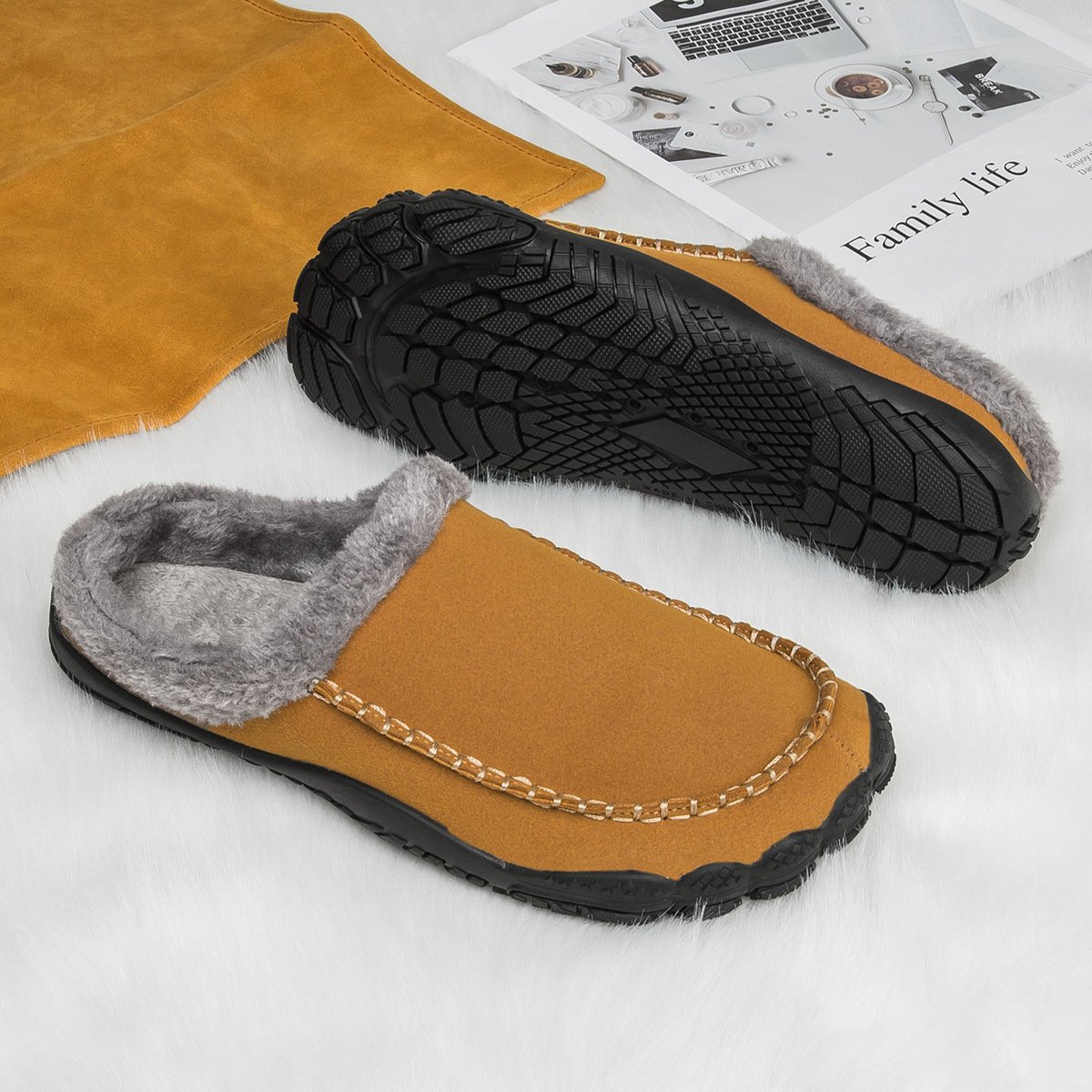 Men's Comfort Winter Warm Fleece Lined Casual Slippers Waterproof Indoor Outdoor Non-slip House Shoes