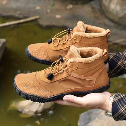 Men's Comfort Winter Warm Fleece Lined Warm Shoes High-Top Lock Buckle Cotton Snow Boots Outdoor Waterproof And Snowproof Non-slip Ankle Boots