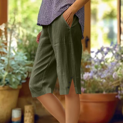 Women's Elegant Cotton And Linen Shorts Pants (With Pockets)