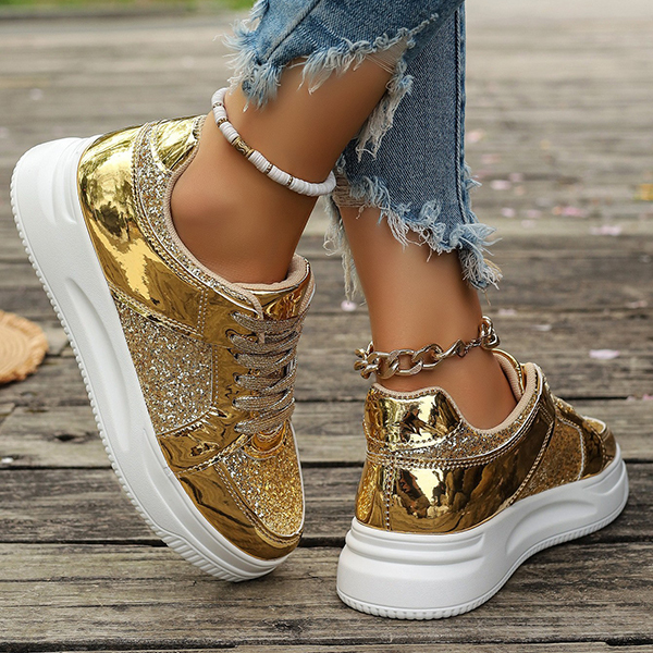 LAST DAY 70% OFF-Women's Glitter Non Slip Casual Comfort Fashion Lace-Up Thick Bottom Orthopedics Sneakers