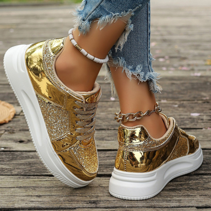 LAST DAY 70% OFF-Women's Glitter Non Slip Casual Comfort Fashion Lace-Up Thick Bottom Orthopedics Sneakers