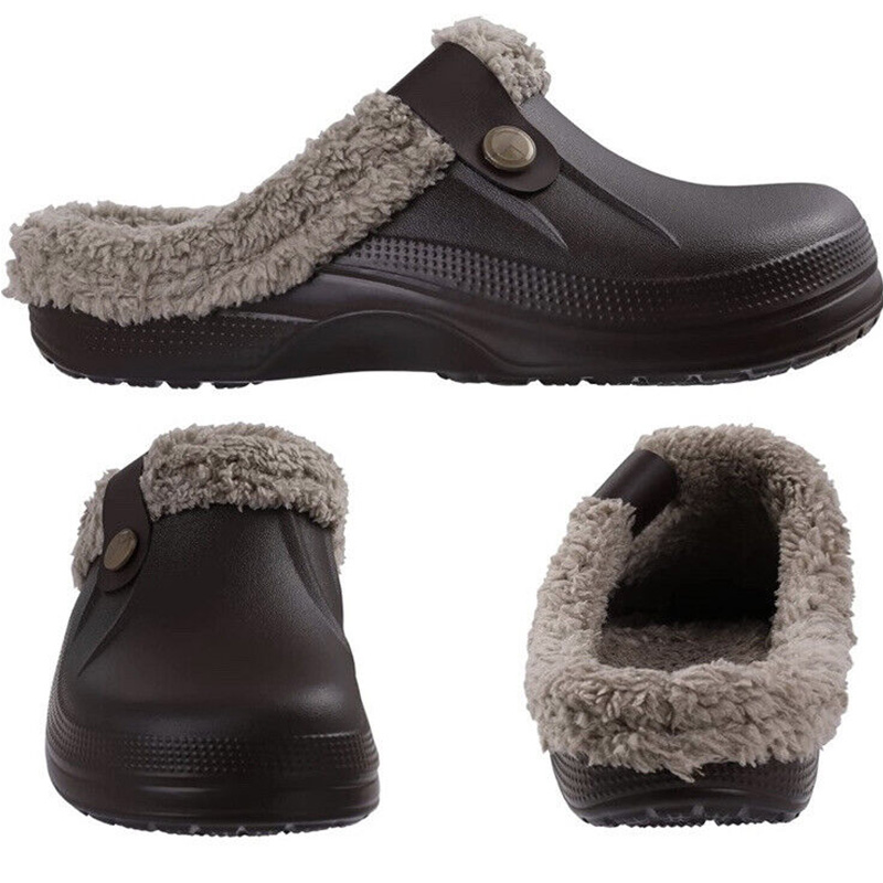Men's Comfort Winter Warm Fleece Lined Mules Slippers Waterproof Indoor Outdoor Non-slip House Shoes