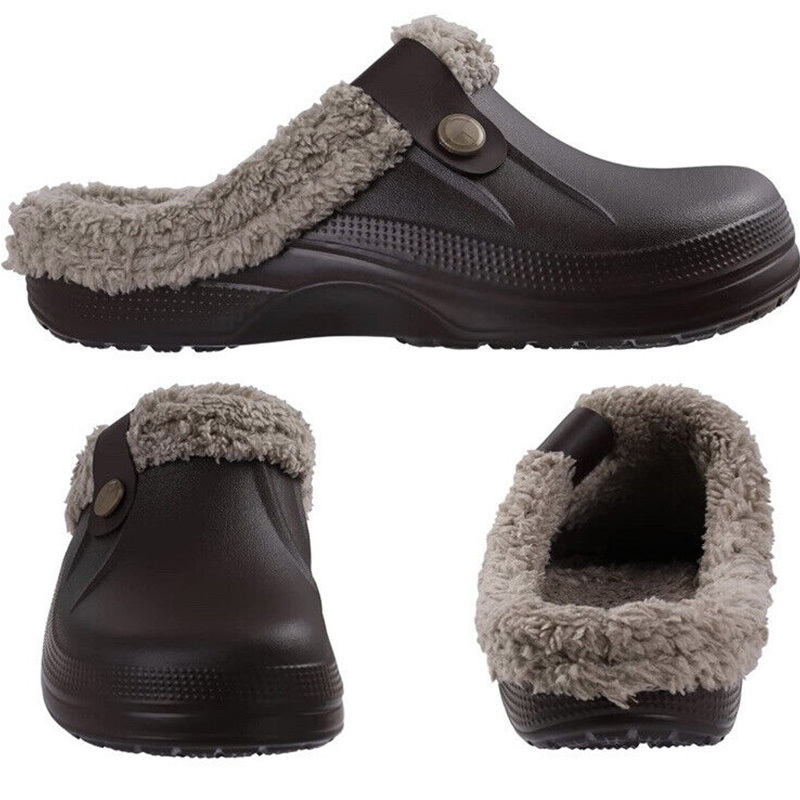 Men's Comfort Winter Warm Fleece Lined Mules Slippers Waterproof Indoor Outdoor Non-slip House Shoes