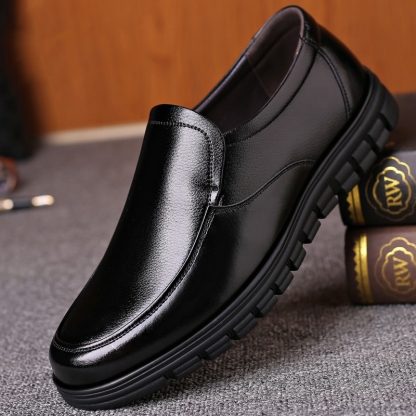 Men's Genuine Leather Slip-on Warm Winter Plush Soft Insole Casual Business Shoes