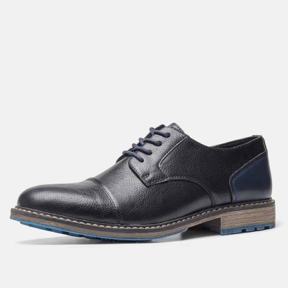 MEN'S ROUND-TOE LACE-UP LEATHER SHOES.