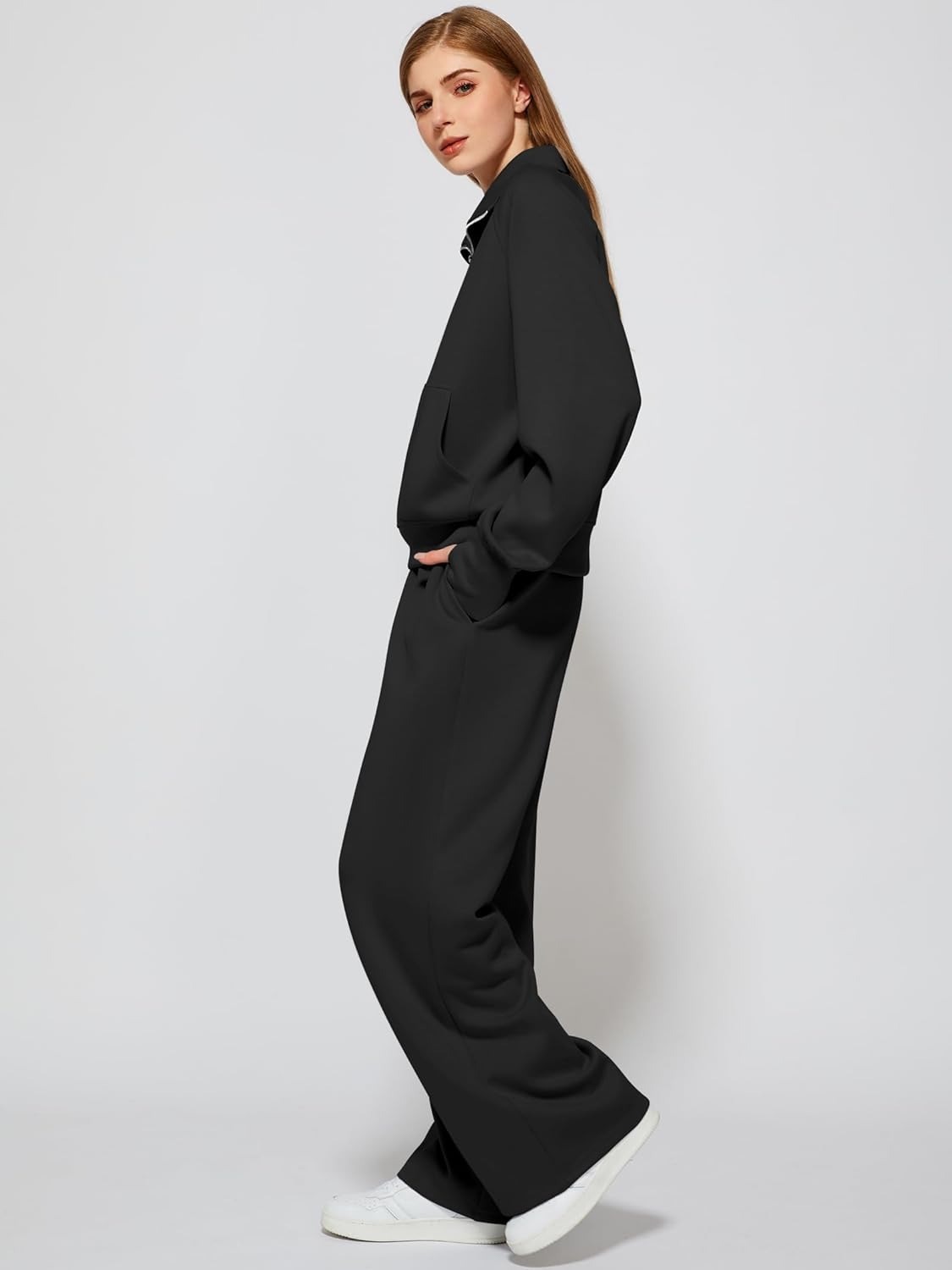 2025 Oversized Half Zip Sweatshirt Wide Leg Sweatpant Set Sweatsuit Tracksuit