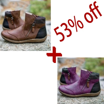 Women Vintage Round Toe Waterproof Zipper Ankle Boots